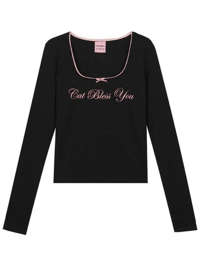 Cat Bless Ribbon Long Sleeve T-Shirt Black - ITZAVIBE - BALAAN 2