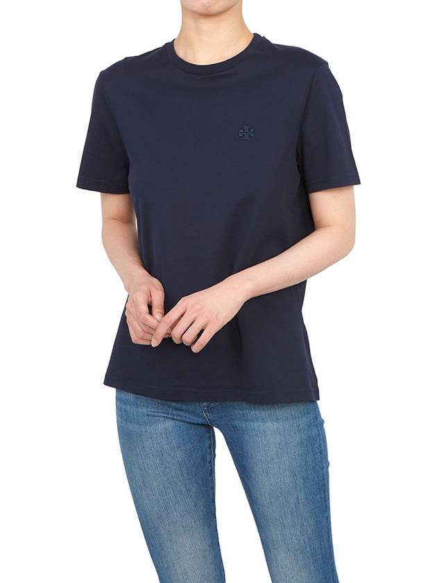 Embroidered Logo Cotton Short Sleeve T-Shirt Navy - TORY BURCH - BALAAN 6