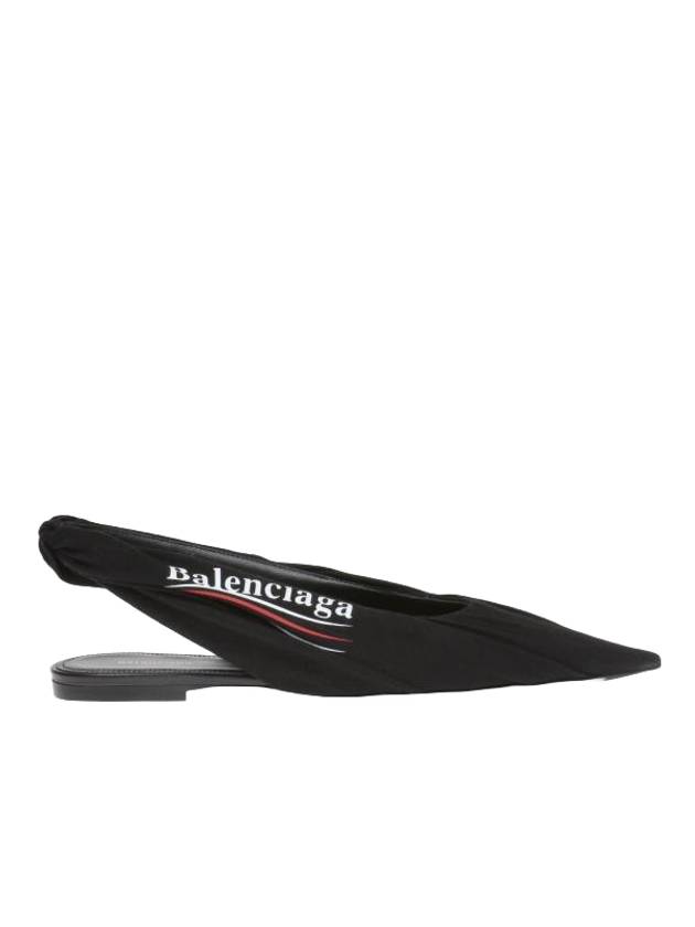 Women's Wave Logo Knife Flat Slingback Black - BALENCIAGA - BALAAN.