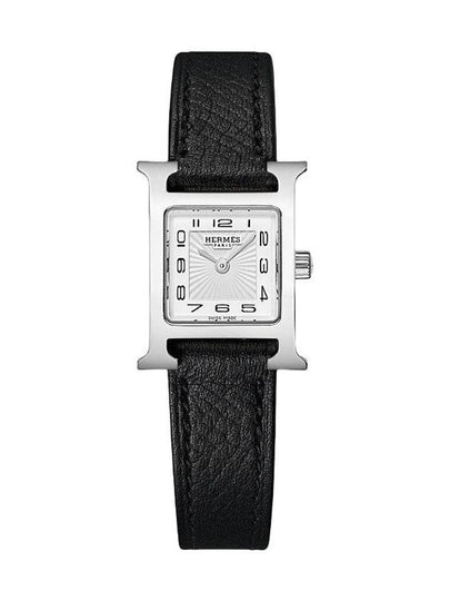 H Heure Grained Calfskin Watch 17.2 mm Silver Black - HERMES - BALAAN 2