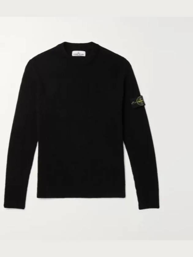 Men's Wappen Patch Cotton Knit Top Black - STONE ISLAND - BALAAN 3