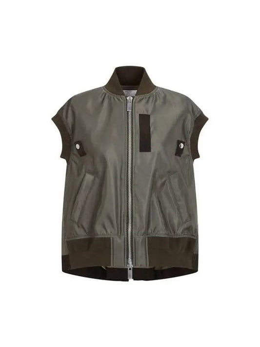 Women s Back Pleated Nylon Twill Vest Dark Khaki - SACAI - BALAAN 1