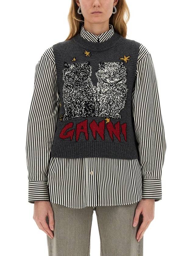 Graphic Cat Vest Grey - GANNI - BALAAN 2