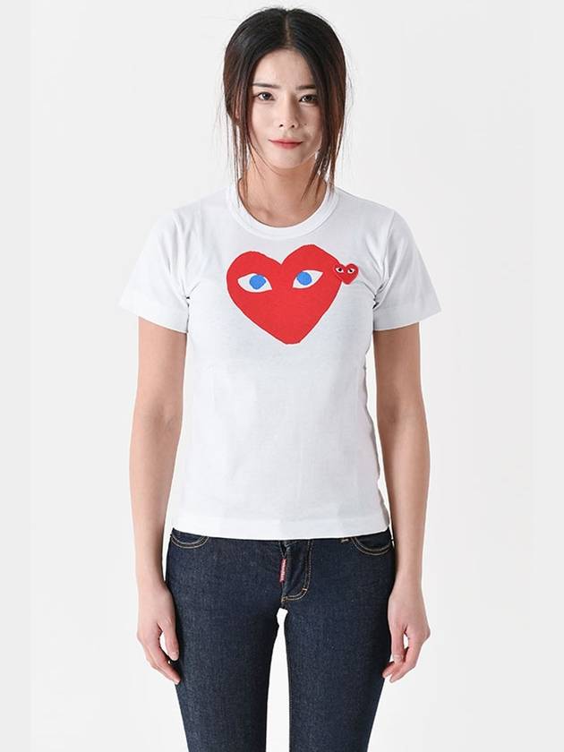 P1T085 Double Heart Short Sleeve T Shirt White AZ T085 051 1 - COMME DES GARCONS - BALAAN 1