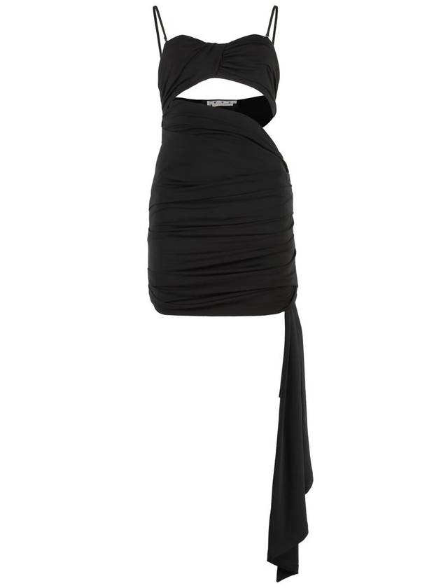 Draped Cut-Out Ruched Stretch Jersey Short Dress Black - OFF WHITE - BALAAN 2