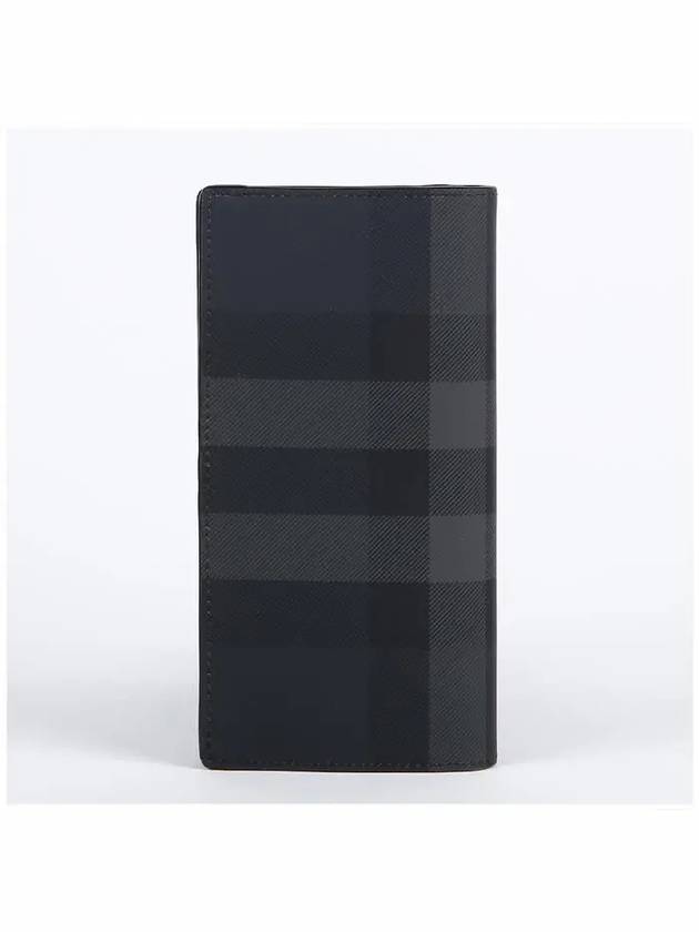 Logo Checked Leather Long Wallet Charcoal - BURBERRY - BALAAN 4