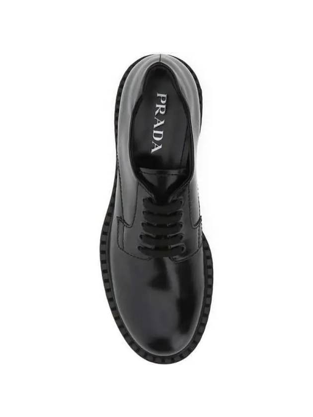 Men's Brushed Leather Derby Loafers Black - PRADA - BALAAN 4