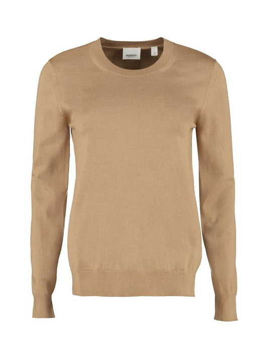 Check Patch Crew Neck Wool Knit Top Beige - BURBERRY - BALAAN 1