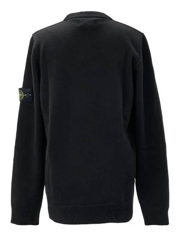 Logo Patch Lambswool Crewneck Knit Top Black - STONE ISLAND - BALAAN 3