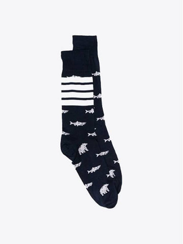 Bear Salmon Socks Navy MAS110A Y3012 415 - THOM BROWNE - BALAAN 1