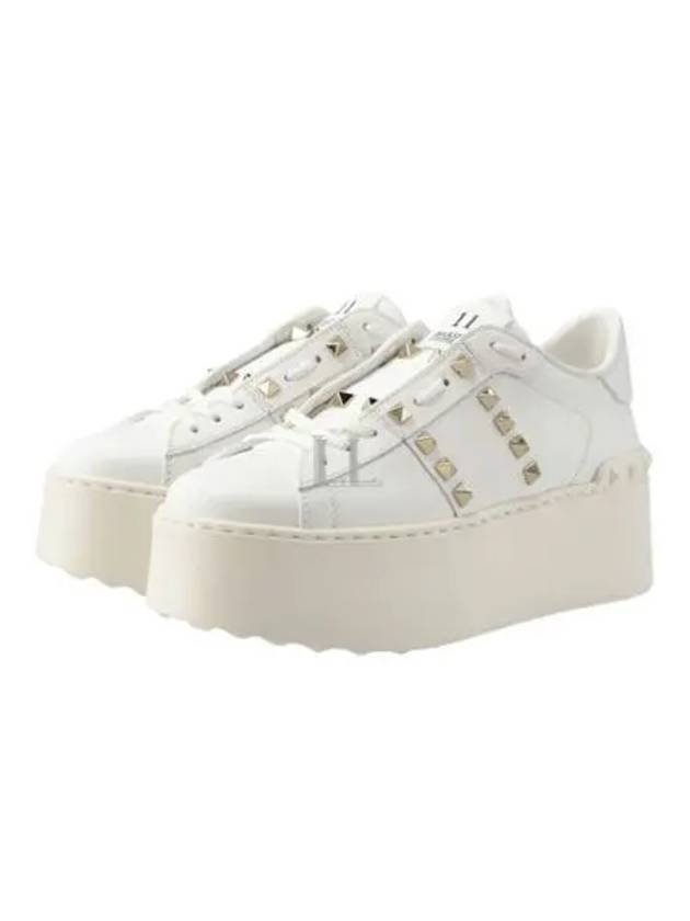 Rockstud Untitled Platform Calfskin Low Top Sneakers White - VALENTINO - BALAAN 2