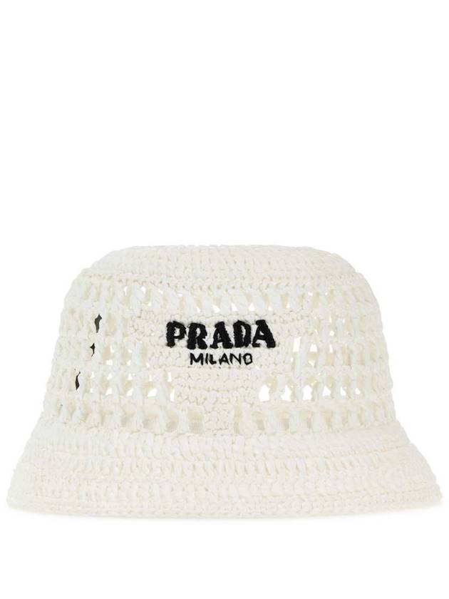 Logo Detail Bucket Hat White - PRADA - BALAAN 3