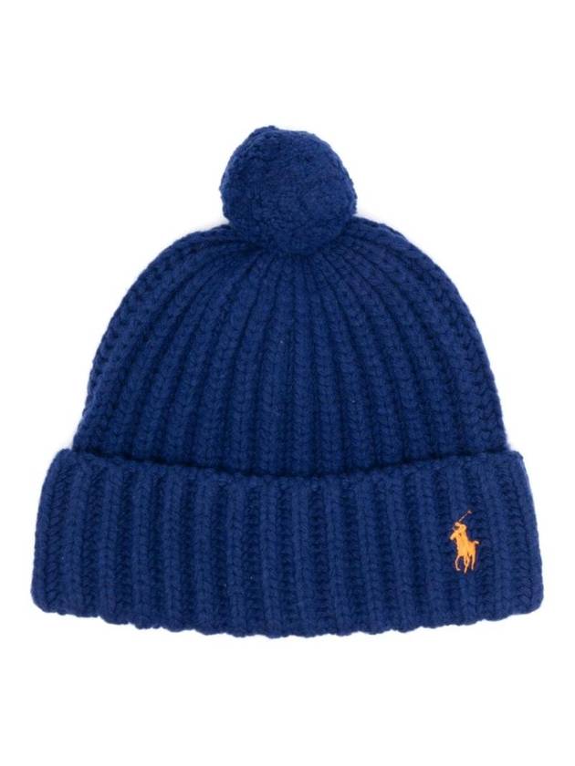 Pony Embroidered Cable Knit Wool Beanie Navy - POLO RALPH LAUREN - BALAAN 1