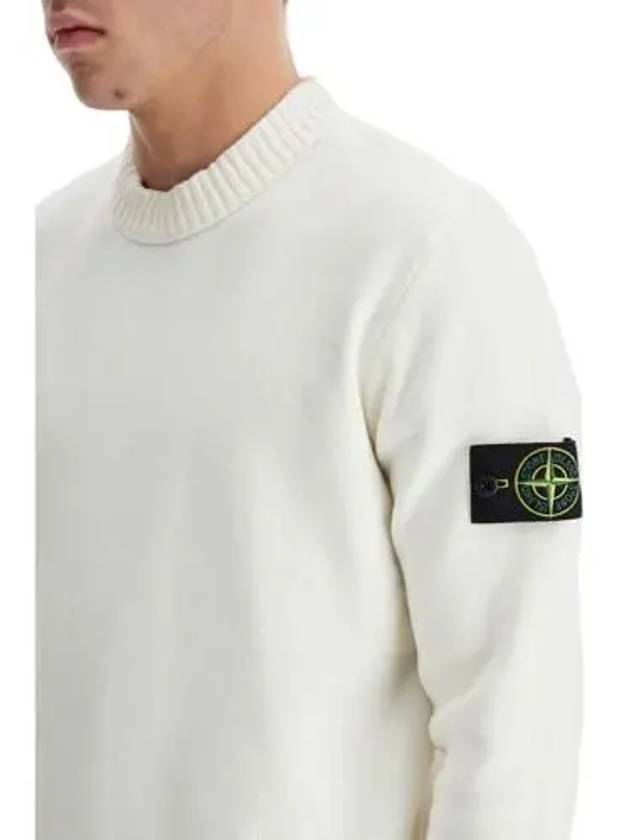 Round Neck Wappen Organic Knit Top White - STONE ISLAND - BALAAN 5