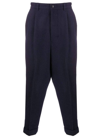 Cuffs Corduroy Straight Pants Navy - AMI - BALAAN 1