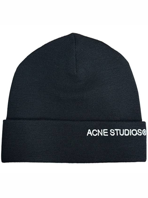 Embroidered Logo Ribbed Knit Beanie Black - ACNE STUDIOS - BALAAN 2