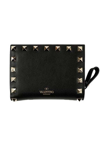 Rockstud Coin Ring Wallet Black - VALENTINO - BALAAN.