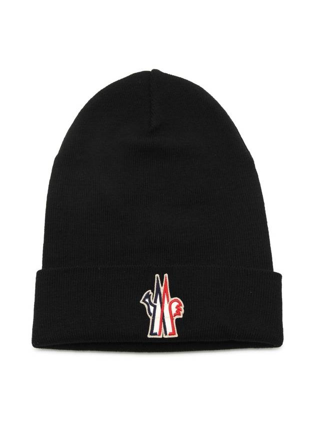 Grenoble Pure Wool Logo Beanie Black - MONCLER - BALAAN 1