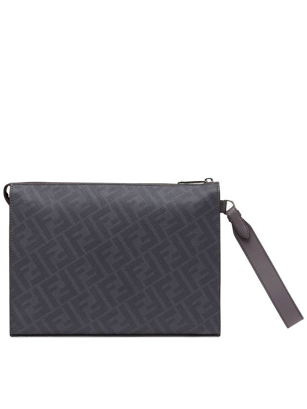 FF Motif Flat Leather Clutch Bag Grey - FENDI - BALAAN 5