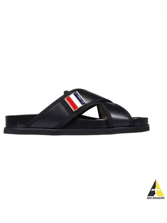 Vitello Calf Enamel Criss Cross Loafer Sandals Black - THOM BROWNE - BALAAN 2