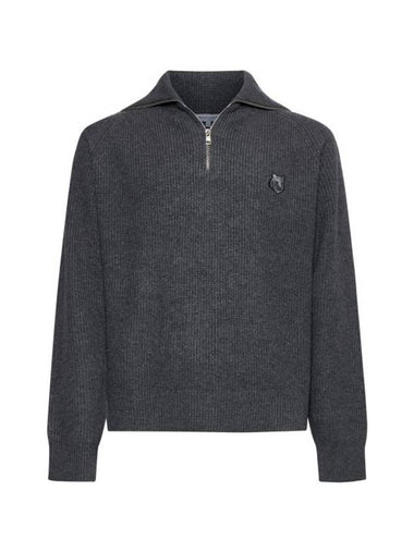 Fox Head Patch Half Zip Up Knit Top Grey - MAISON KITSUNE - BALAAN 1