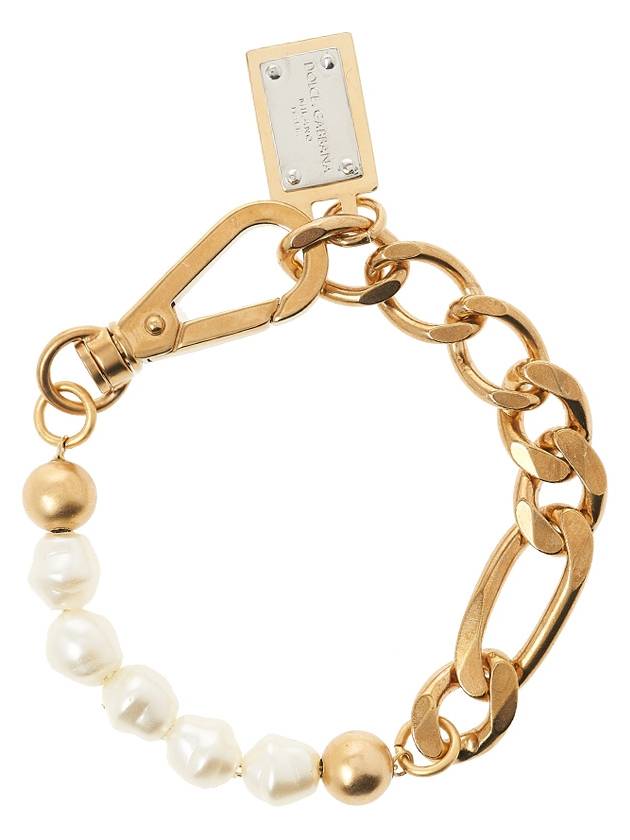 Logo Tag Pearl Chain Bracelet Gold - DOLCE&GABBANA - BALAAN 8