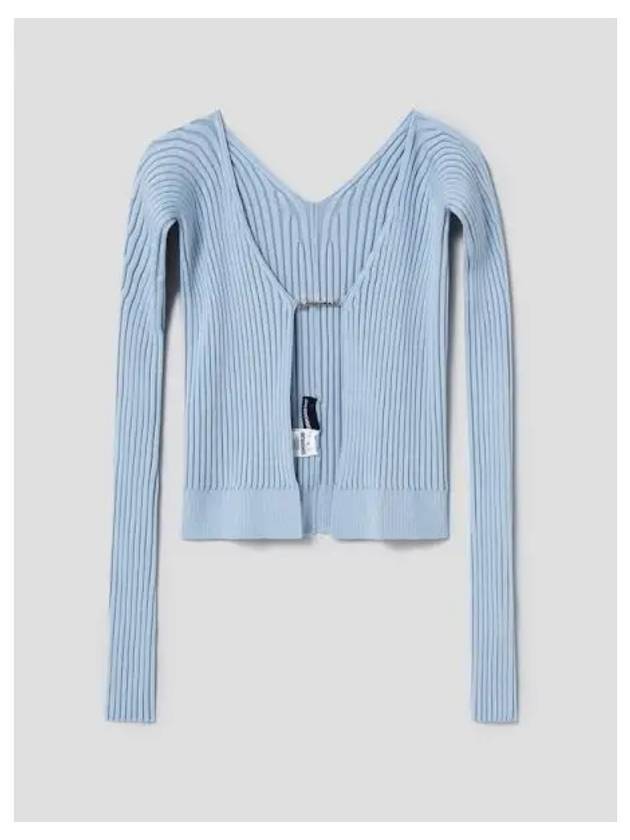 La Maille Pralu Longue Micro Charm Logo Cardigan Light Blue - JACQUEMUS - BALAAN 2