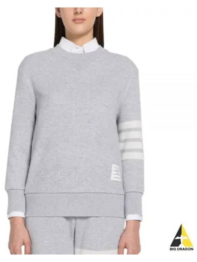 4-Bar Striped Waffle Wool Cashmere Pullover Knit Top Pastel Grey - THOM BROWNE - BALAAN 2