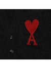 Heart Logo V Neck Wool Cardigan Black - AMI - BALAAN 4