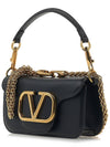 V Logo Buckle Calfskin Small Shoulder Bag Black - VALENTINO - BALAAN 3