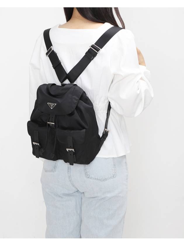 Triangle Logo Re Nylon Small Backpack Black - PRADA - BALAAN 3