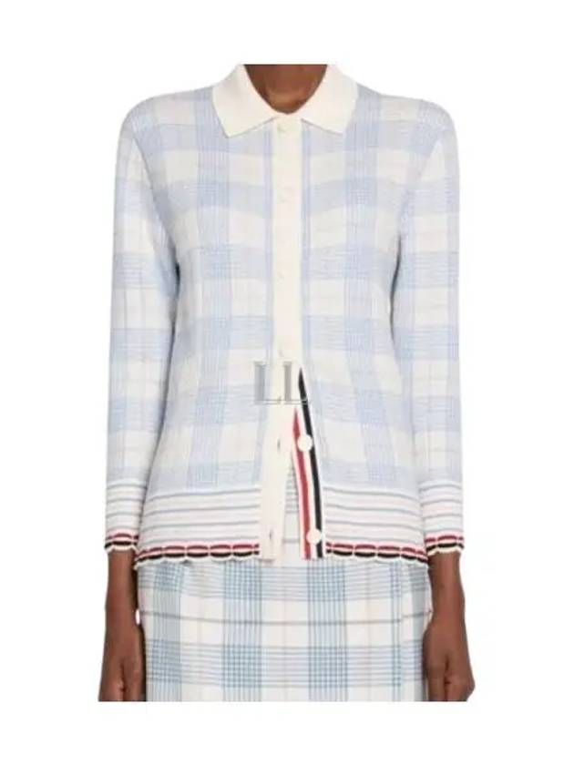 Hairline Check Scalloped Polo Cardigan Light Blue - THOM BROWNE - BALAAN 2