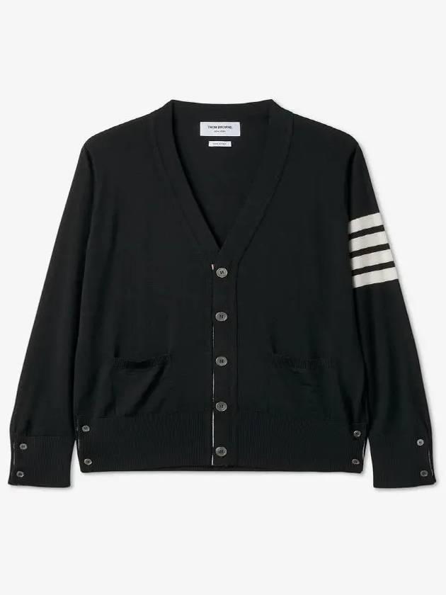 Men's Sustainable Classic Diagonal Wool Cardigan Black - THOM BROWNE - BALAAN 2