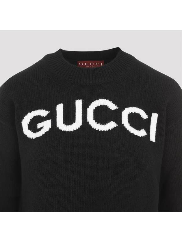 Intarsia Wool Knit Top Black - GUCCI - BALAAN 3