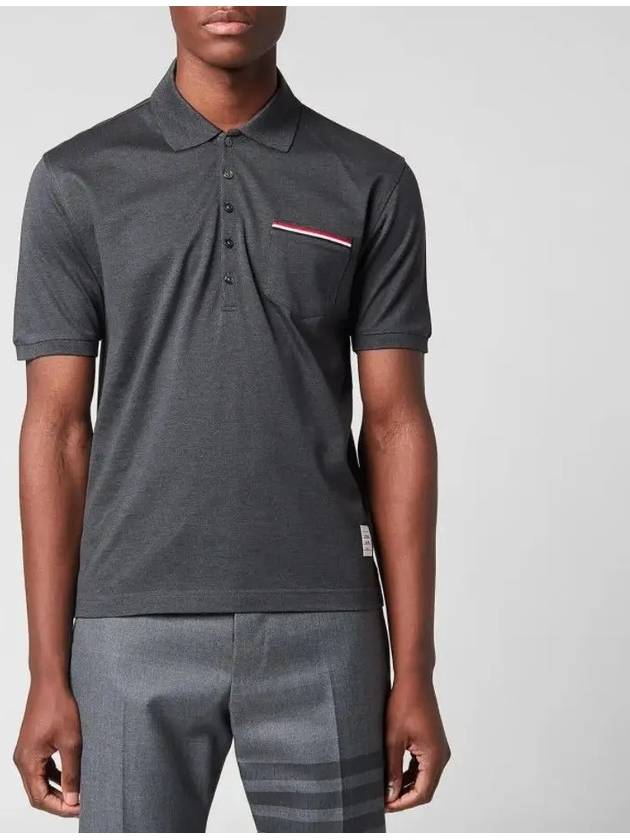 Men's Three Stripes Pocket Mercerized Short Sleeve Polo Shirt Dark Grey - THOM BROWNE - BALAAN 3