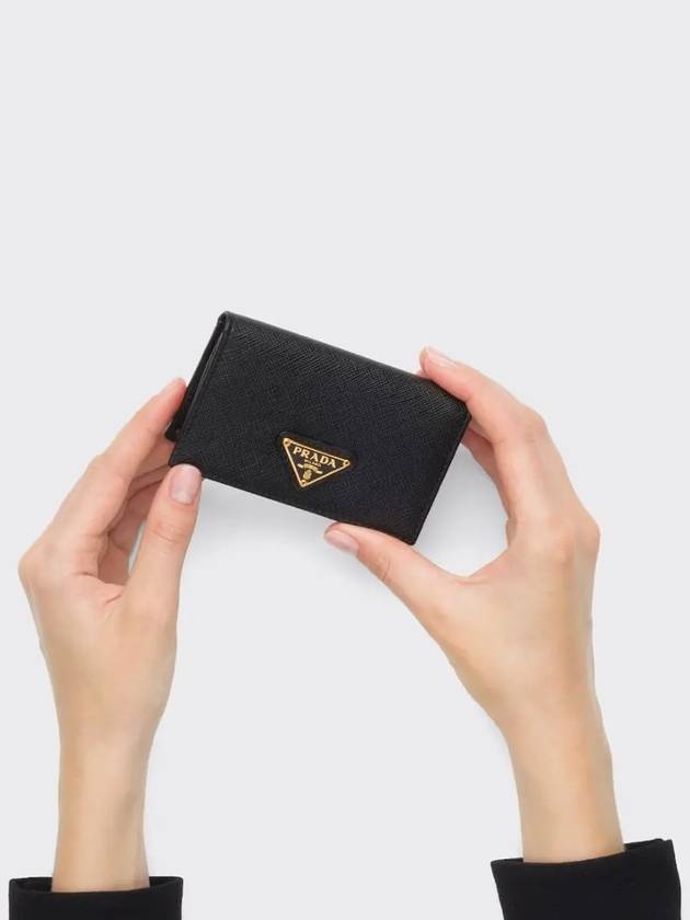 Saffiano Leather Triangle Logo Card Wallet Black - PRADA - BALAAN 5