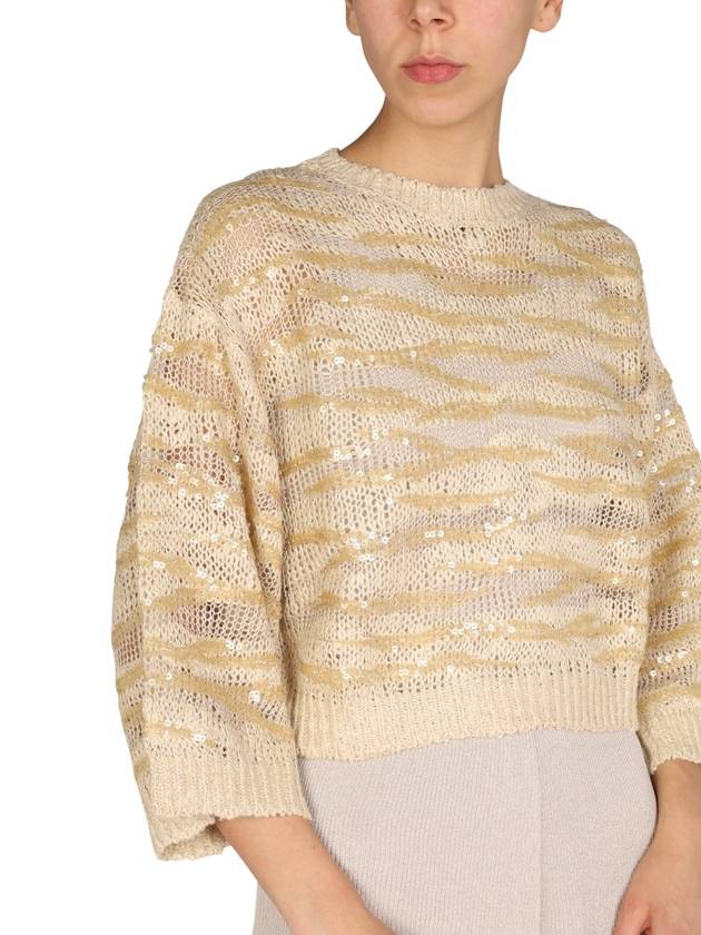 Sequin Mesh Crop Knit Top Beige - BRUNELLO CUCINELLI - BALAAN 4