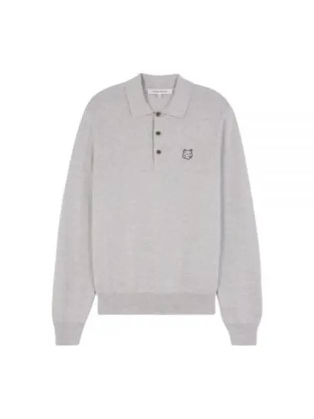 Fox Motif Knitted Polo Shirt Light Grey - MAISON KITSUNE - BALAAN 2