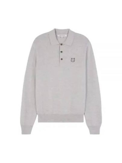 Fox Motif Knitted Polo Shirt Light Grey - MAISON KITSUNE - BALAAN 2