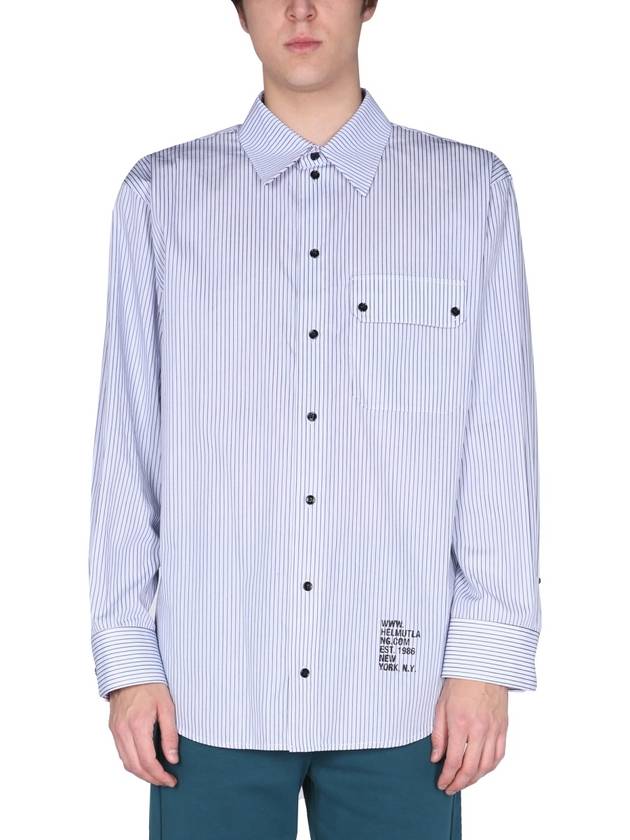 Logo Striped Cotton Shirt Blue - HELMUT LANG - BALAAN 2