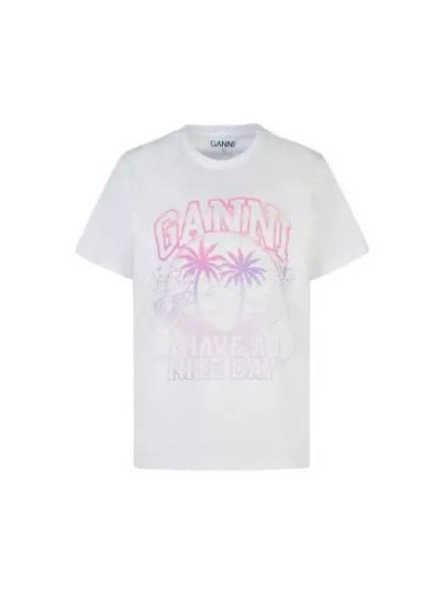 Logo Print Short Sleeve T-Shirt White - GANNI - BALAAN 2