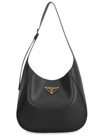 Triangle Logo Leather Shoulder Bag Black - PRADA - BALAAN 1