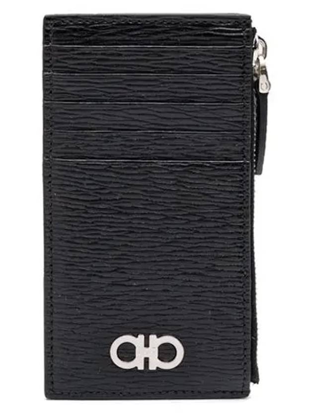 Salvatore leather Gancini zipper card wallet black - SALVATORE FERRAGAMO - BALAAN.