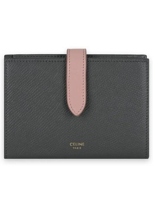 Bicolor Grained Calfskin Medium Bifold Wallet Gray Vintage Pink - CELINE - BALAAN 2