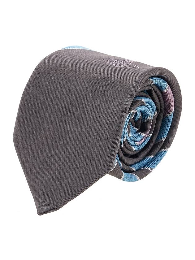 Embroidered Logo Silk Tie Grey - VIVIENNE WESTWOOD - BALAAN 1