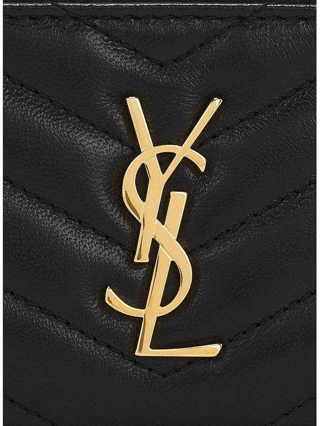 Monogram Logo Plaque Zip-Up Card Wallet Black - SAINT LAURENT - BALAAN 3