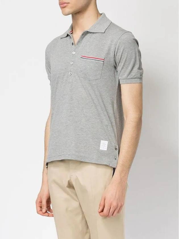 Men's Three Stripes Pocket Mercerized Short Sleeve Polo Shirt Light Grey - THOM BROWNE - BALAAN 5