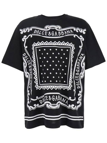 Black Crewneck T-Shirt With Bandana Print All-Over In Cotton Woman - DOLCE&GABBANA - BALAAN 1