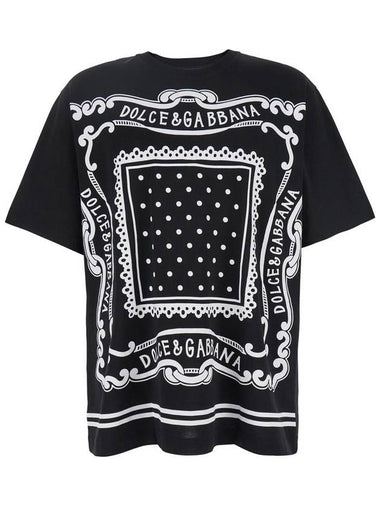 Black Crewneck T-Shirt With Bandana Print All-Over In Cotton Woman - DOLCE&GABBANA - BALAAN 1