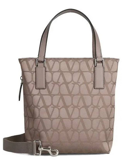 Iconograph Fabric Leather Tote Bag Grey - VALENTINO - BALAAN 2